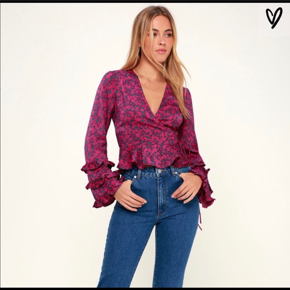 Fifth label XS ruffle sleeve floral top